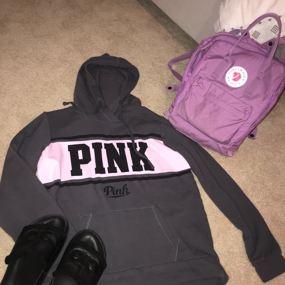 PINK Victoria's Secret Sweaters - Pink grey hoodie with pink logo